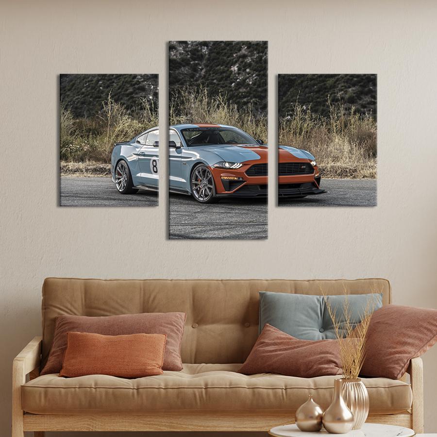 Картина на холсте триптих Спортивный автомобиль Mustang Roush Stage 96x60 см (1253-32)