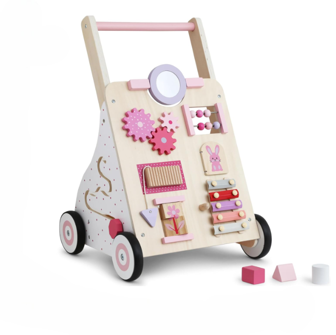 Ходунки-каталка деревні AVKO Haus Projekt з ігровим центром для дітей від 1 року Рожевий (2897782575)