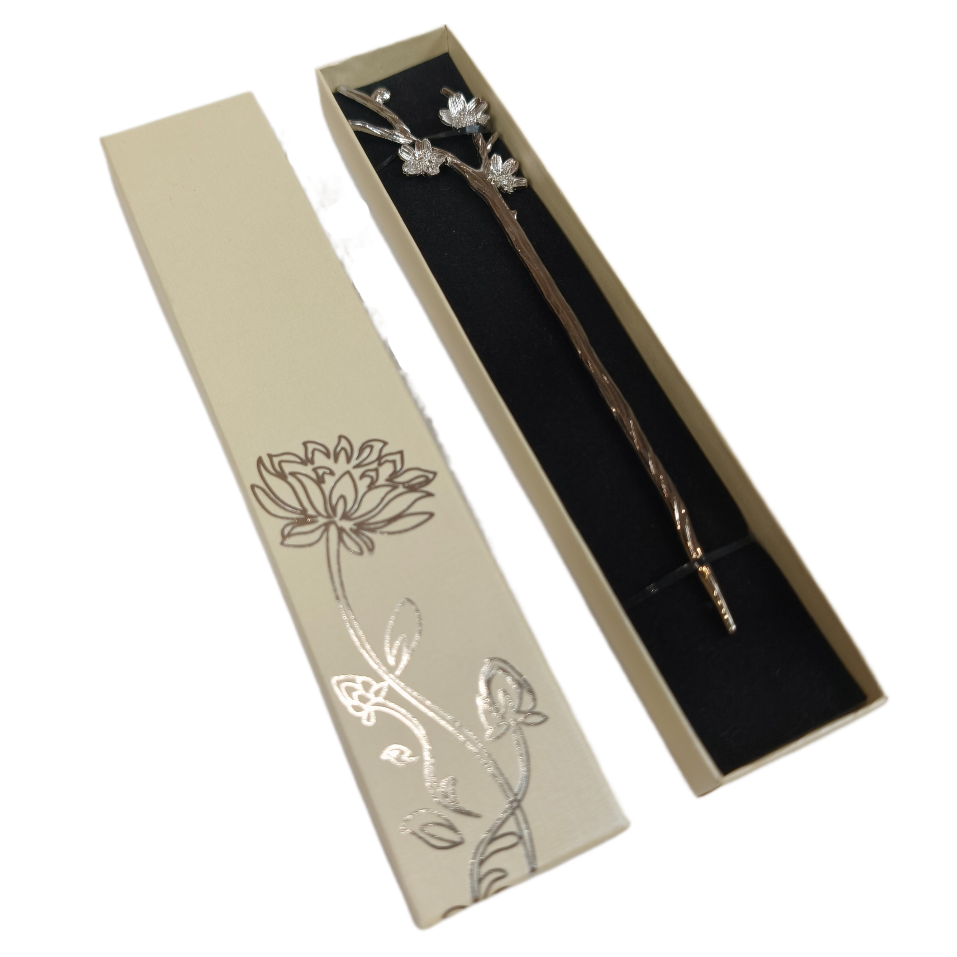 Заколка китайская для волос с цветами в подарочной коробочке Серебристый (U8114)