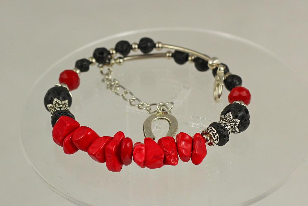 Браслет жесткий корал с шунгитом 23 см Серебристый (31395111)