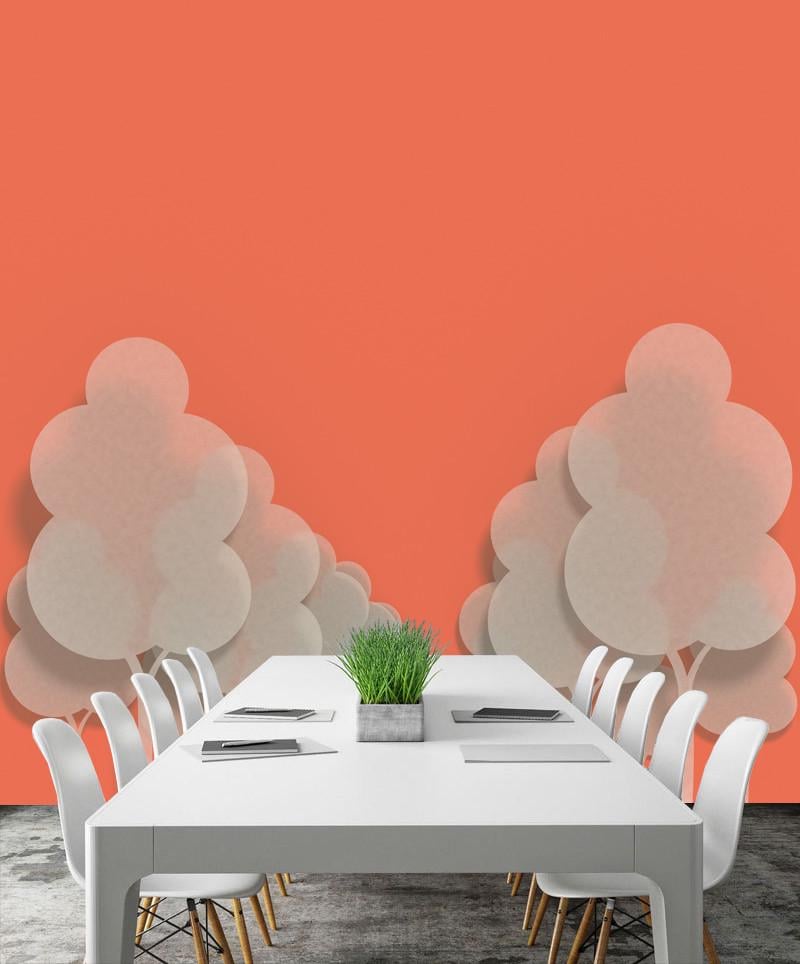Фотообои флизелиновые абстракция для спальни/зала/кухни Деревья на оранжевом фоне
