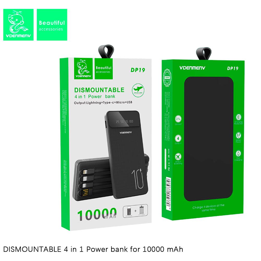 Повербанк Denmen DP19 Led power display вбудовані кабелі 10000 mAh 2,1 A Чорний (MOB-00-00911725) - фото 2
