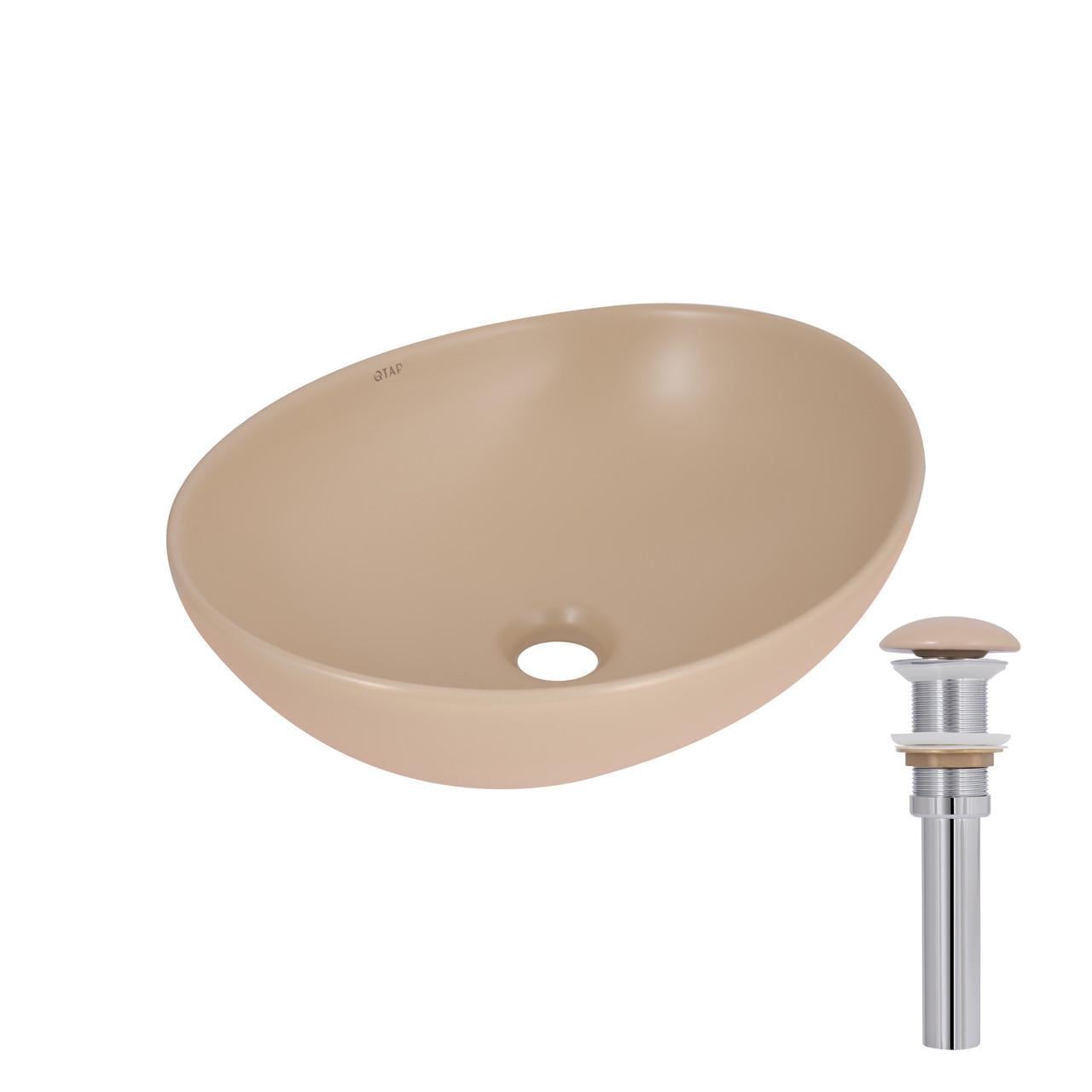 Раковина накладная Qtap Dove 415x340x140 мм овальная с донным клапаном Beige (QTDOV188SB49784)