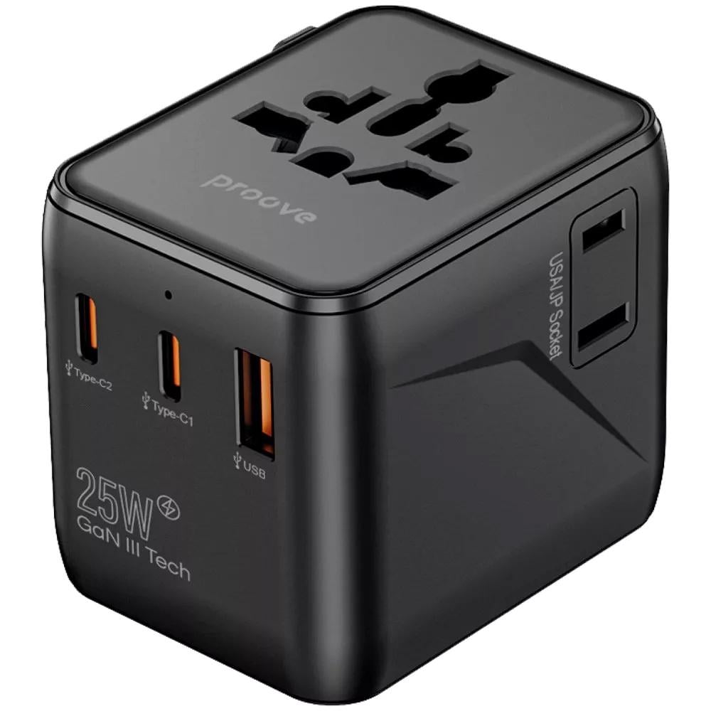 Универсальный сетевой адаптер Proove Trip 25W 2xType-C/USB/AC 10А Черный (647490001) Универсальный сетевой адаптер Proove Trip 25W 2xType-C/USB/AC 10А Черный (647490001)