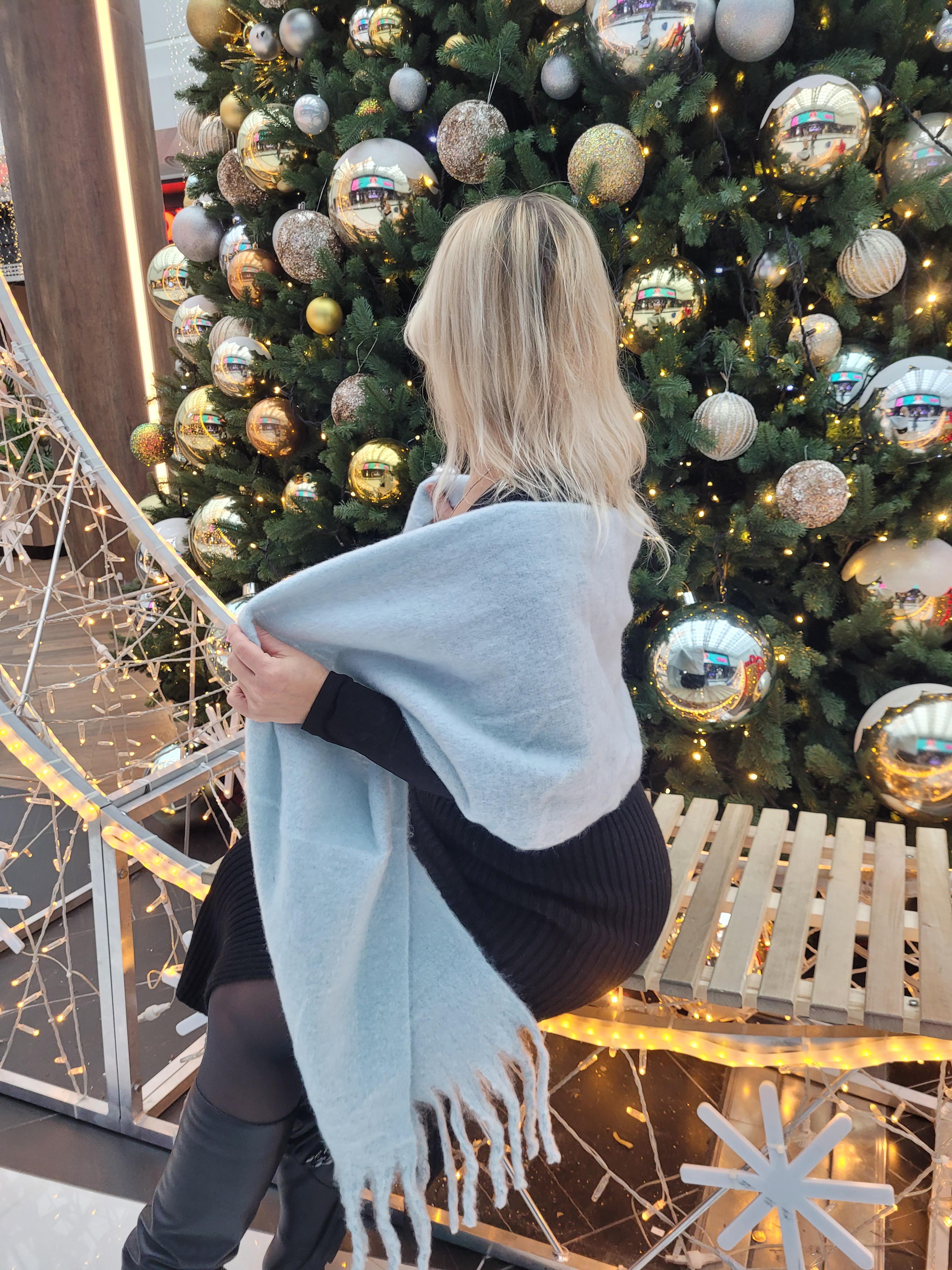 Шарф женский кашемировый Дред однотонный бахрома большая 210x50 см Светло-голубой (00846/1)