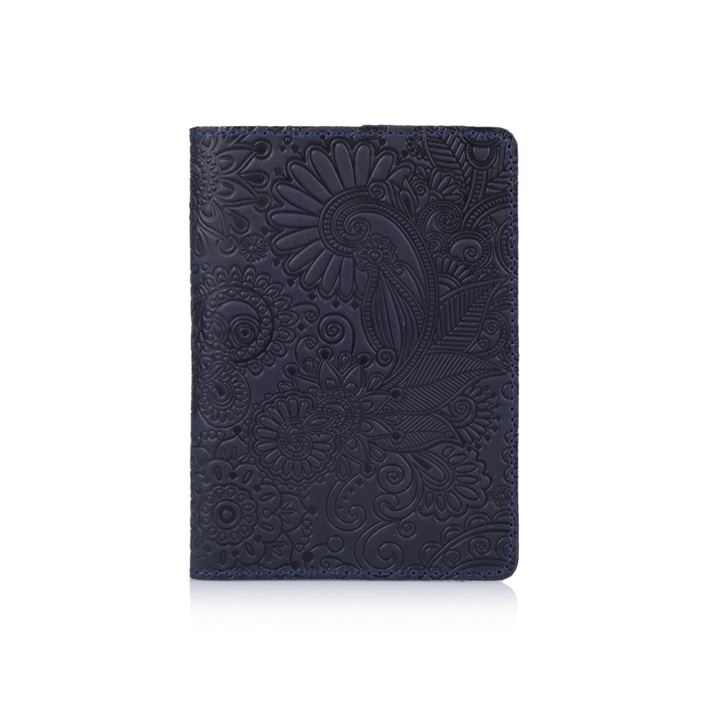 Обложка для паспорта ручной работы с художественным тиснением и отделением для банковских карт Синий (PC-02-S19-4013-T005)