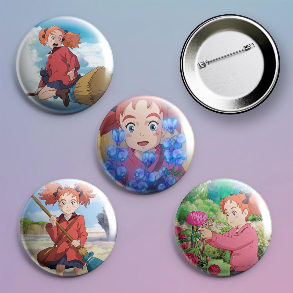 Значки на рюкзак с принтом аниме Mary and the Witch's Flower 4 шт. Значки на рюкзак с принтом аниме Mary and the Witch's Flower 4 шт.