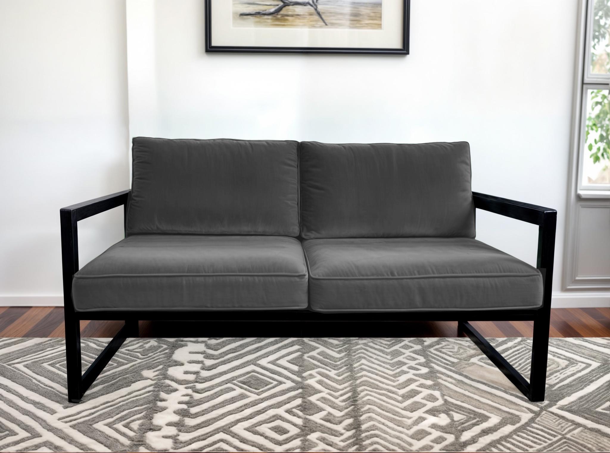 Диван металлический Tobi Sho Лофт Стейт DV1 с подлокотниками и мягкими подушками 750х1300х700 мм велюр 32/Темно-серый - фото 1