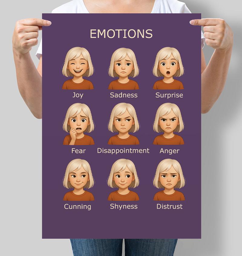 Постер обучающий для детсада Эмоции на английском Emotions 42x60 см A2 без рамки (D206_A2)