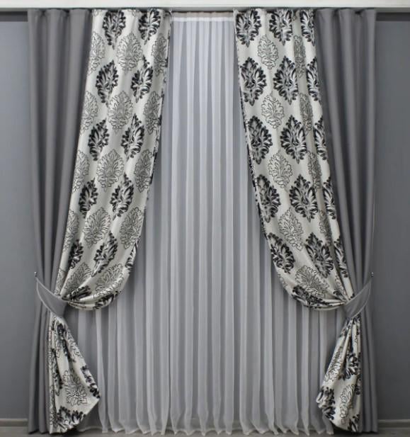 Шторы блекаут 1,5х2,7 м 2 шт. Серый/Черный (014дк/1244-1273шБ)