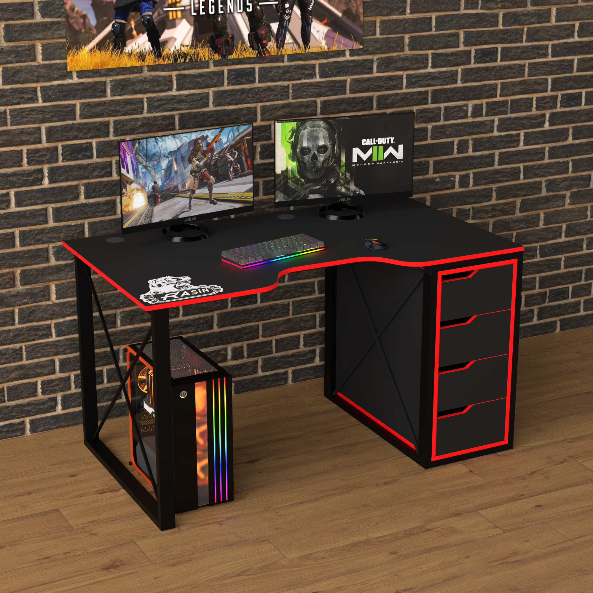 Стол геймерский эргономичный Zeus Rasin LOFT-16 Черно-красный (LOFT-16)