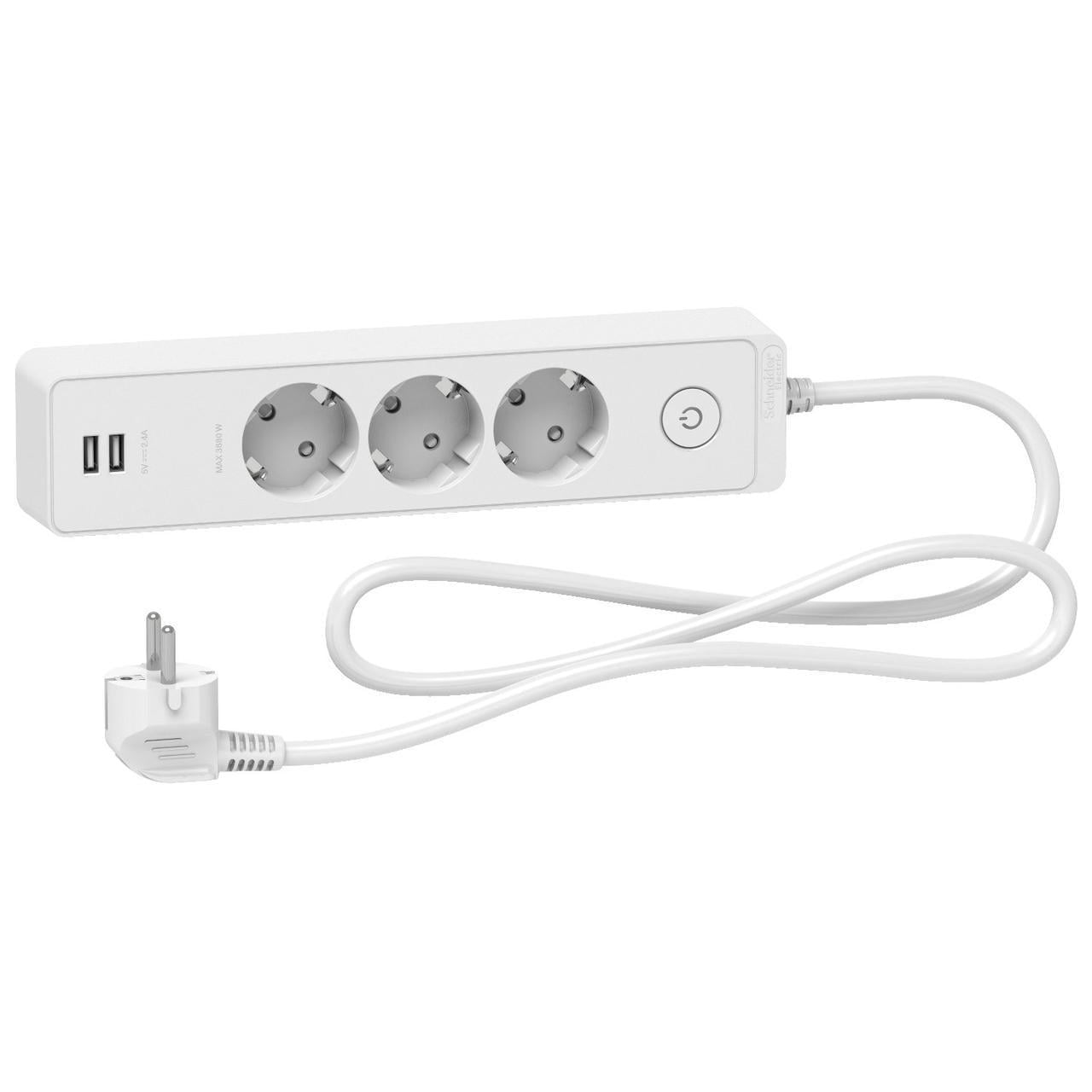 Удлинитель Schneider Electric 3 розеток с заземлением и 2хUSB 1,5м Белый Удлинитель Schneider Electric 3 розеток с заземлением и 2хUSB 1,5м Белый