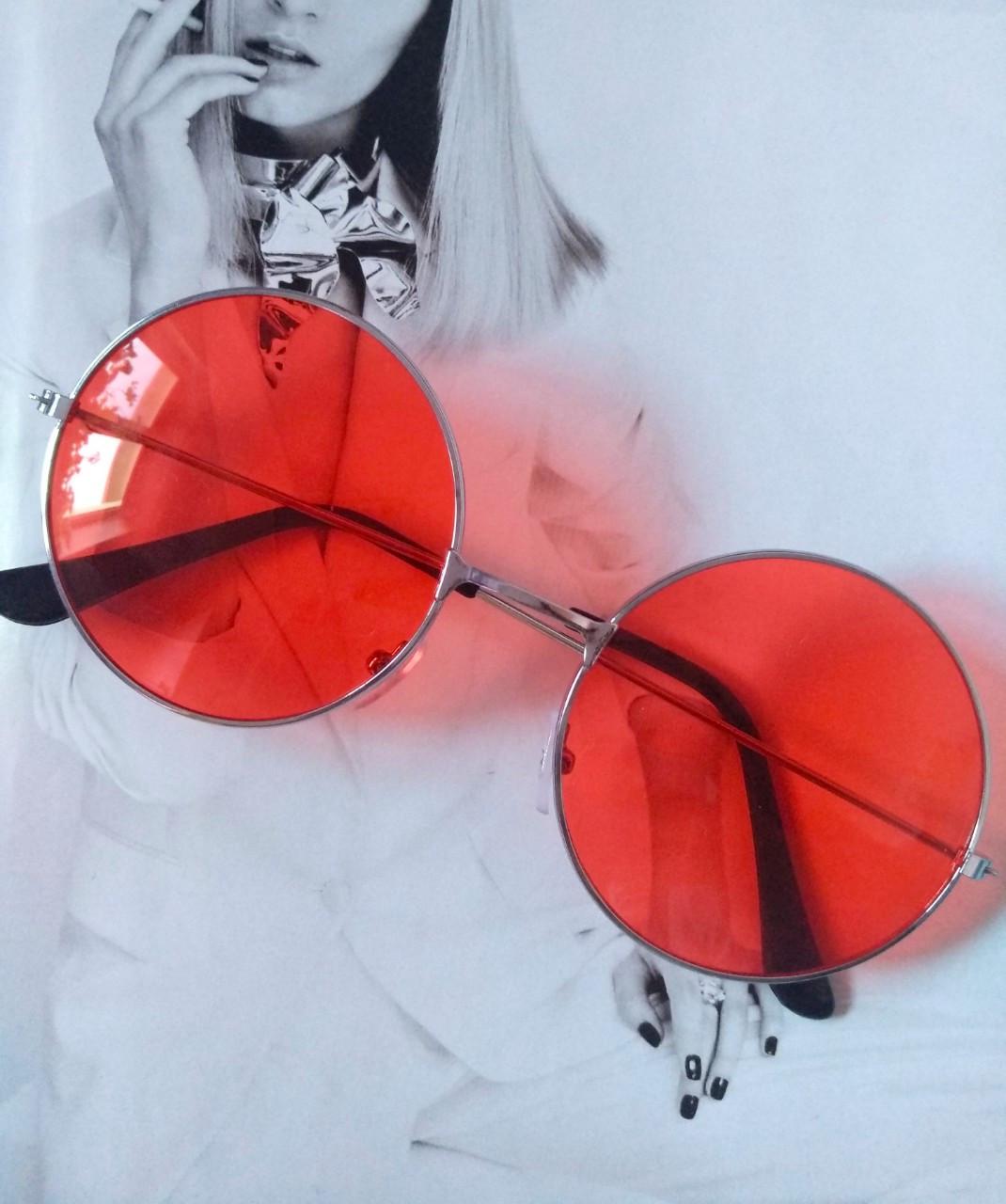 Очки круглые тишейды с цветной линзой Красный в серебре