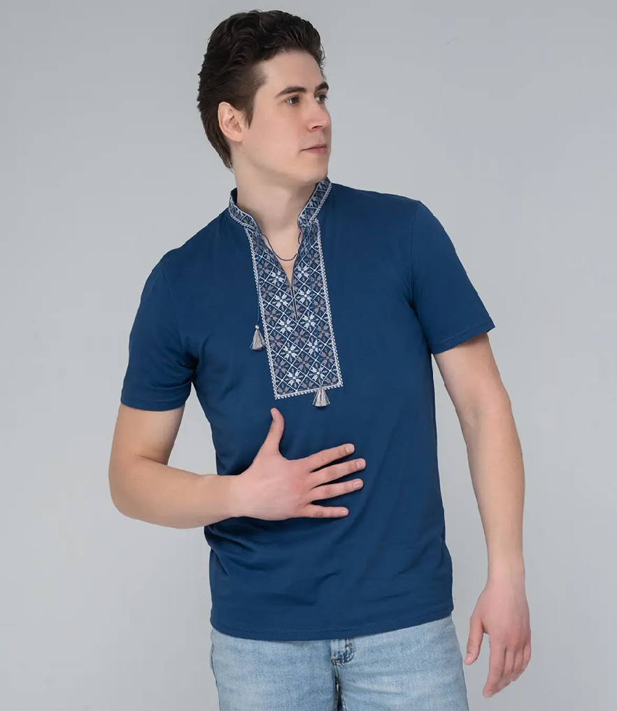 Футболка-вышиванка мужская трикотажная S Синий (М-45-s) - фото 2 Футболка-вышиванка мужская трикотажная S Синий (М-45-s) - фото 2