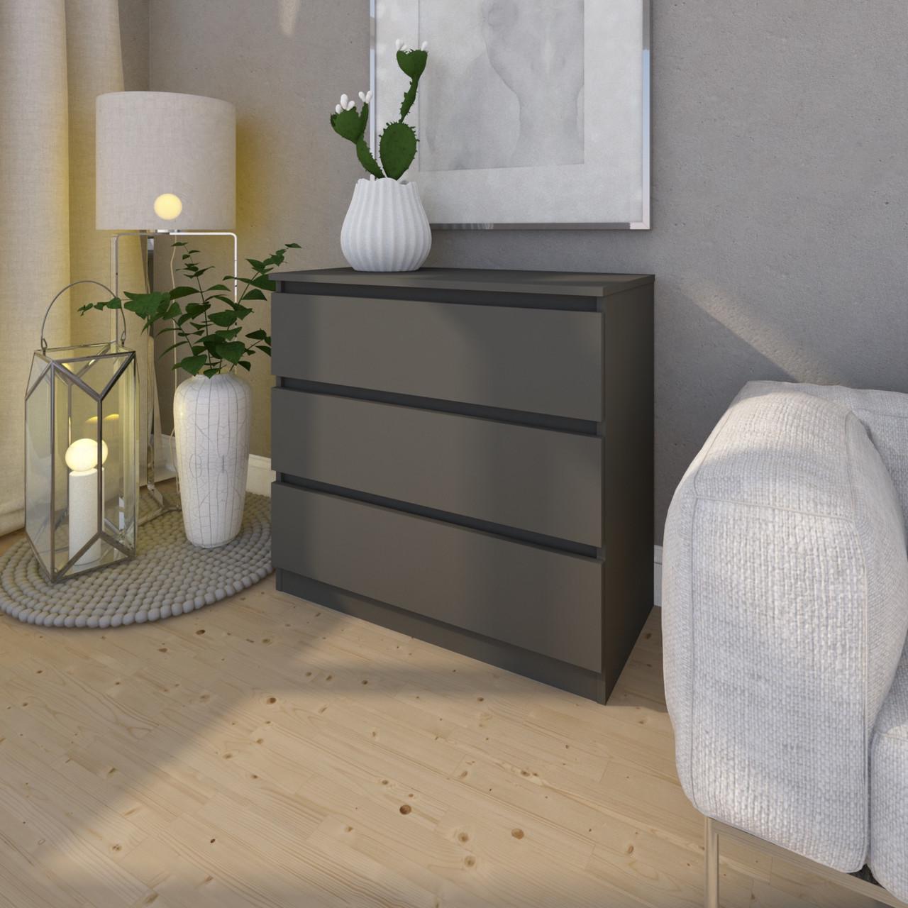 Комод MEBEX на 3 шухляди 80х40х77,4 см Сірий темний (VM3B800DG) - фото 1 Комод MEBEX на 3 шухляди 80х40х77,4 см Сірий темний (VM3B800DG) - фото 1