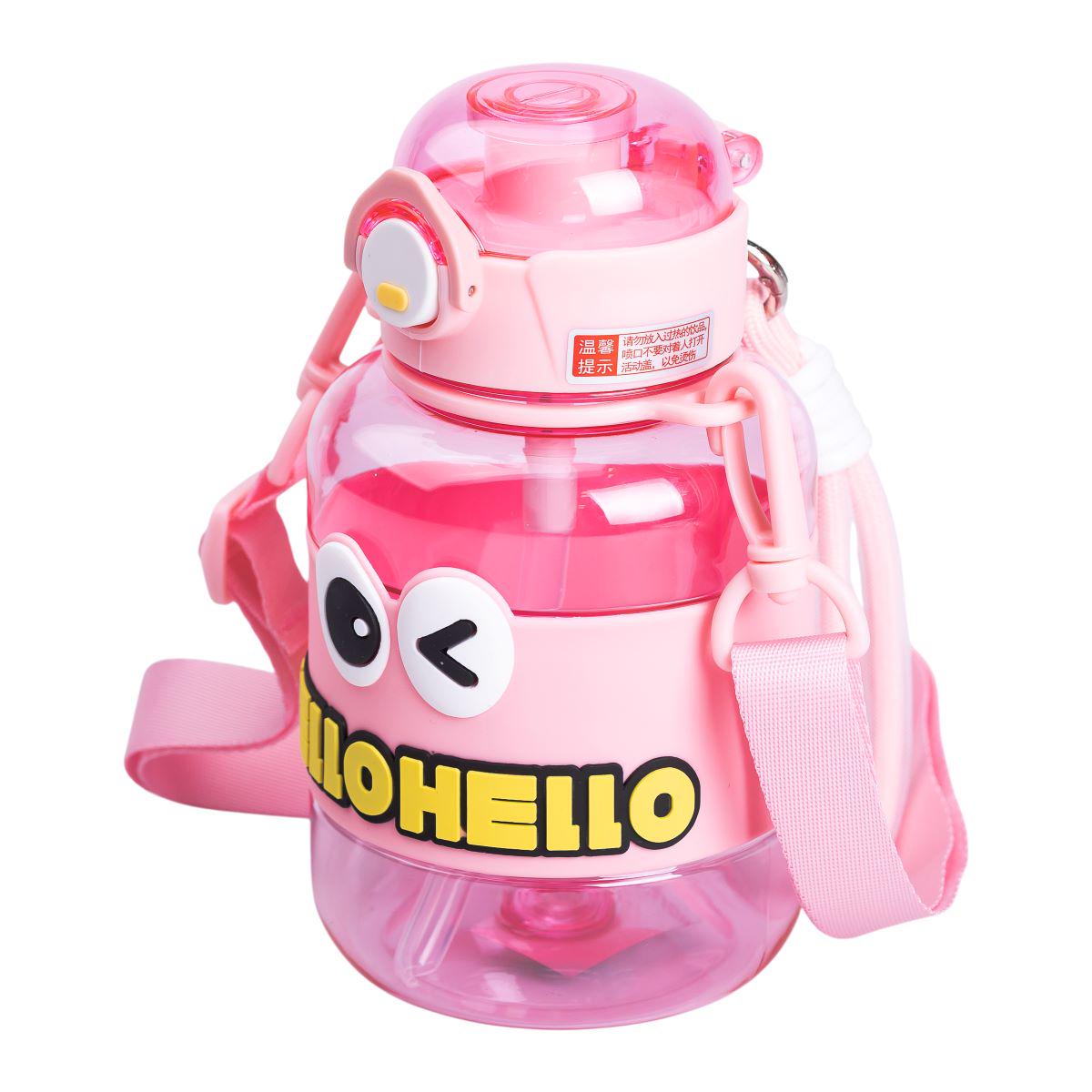 Пляшка для води дитяча з трубочкою з ручкою та ремінцем 680 мл Рожевий (6772) - фото 5 Пляшка для води дитяча з трубочкою з ручкою та ремінцем 680 мл Рожевий (6772) - фото 5