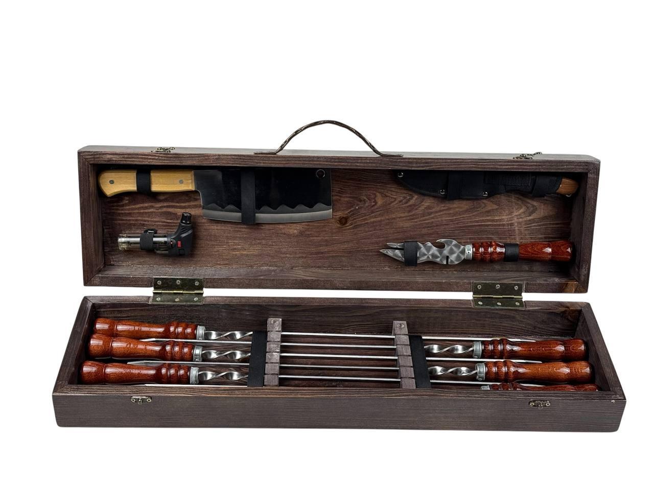 Набор для пикника GrillMaster Мясник Мини с/тесаком охотничьим ножом/зажигалкой 10 пр. Коричневый (10-164-KS-7709)