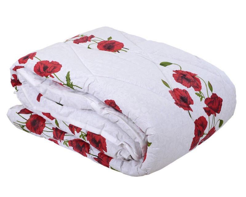 Одеяло двуспальное из овечьей шерсти Лери Макс Gold Красные цветы
