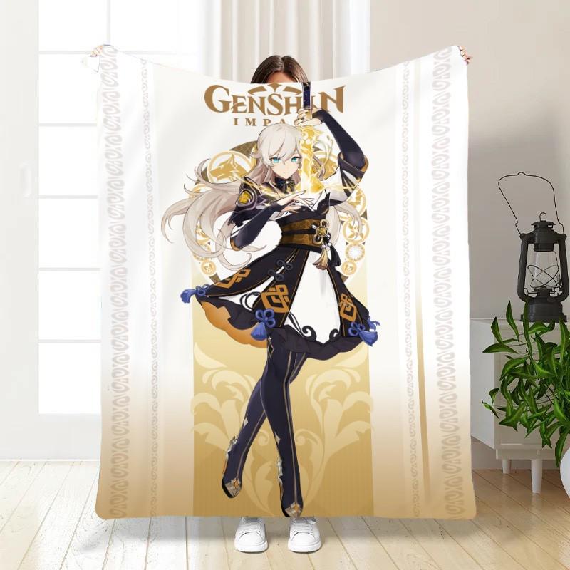 Плед-покрывало Аниме Genshin плюш-велюр полуторное 160х200 см Белый (13940473)