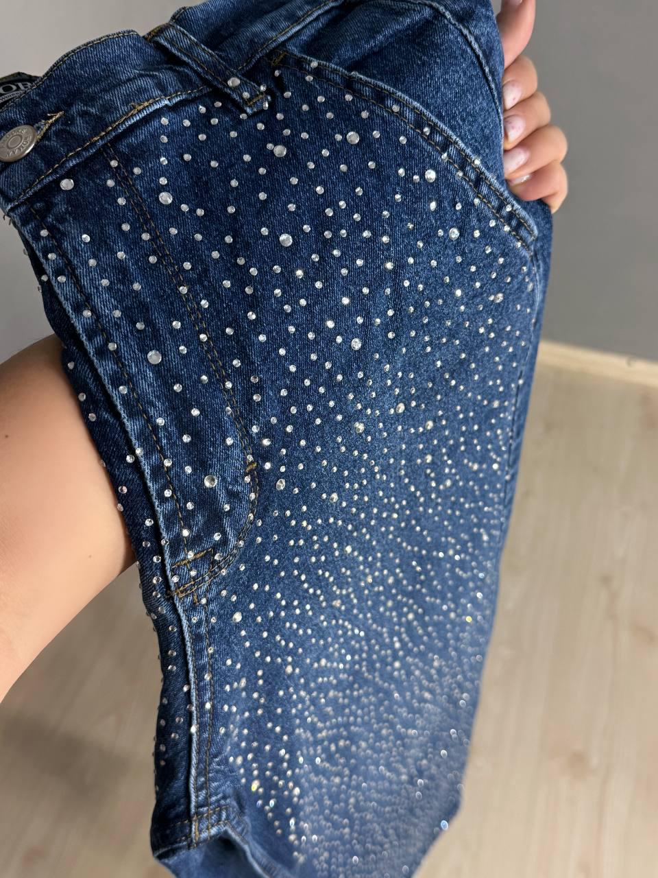 Джинсы женские Amore 1500 skater mom с рассыпью камней р. 26 Синий (6016) - фото 6