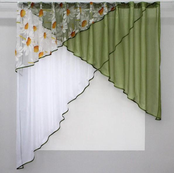 Комплект фіранок на кухню шифон/органза 290х170 см Оливковий/Білий (00к 59-353)