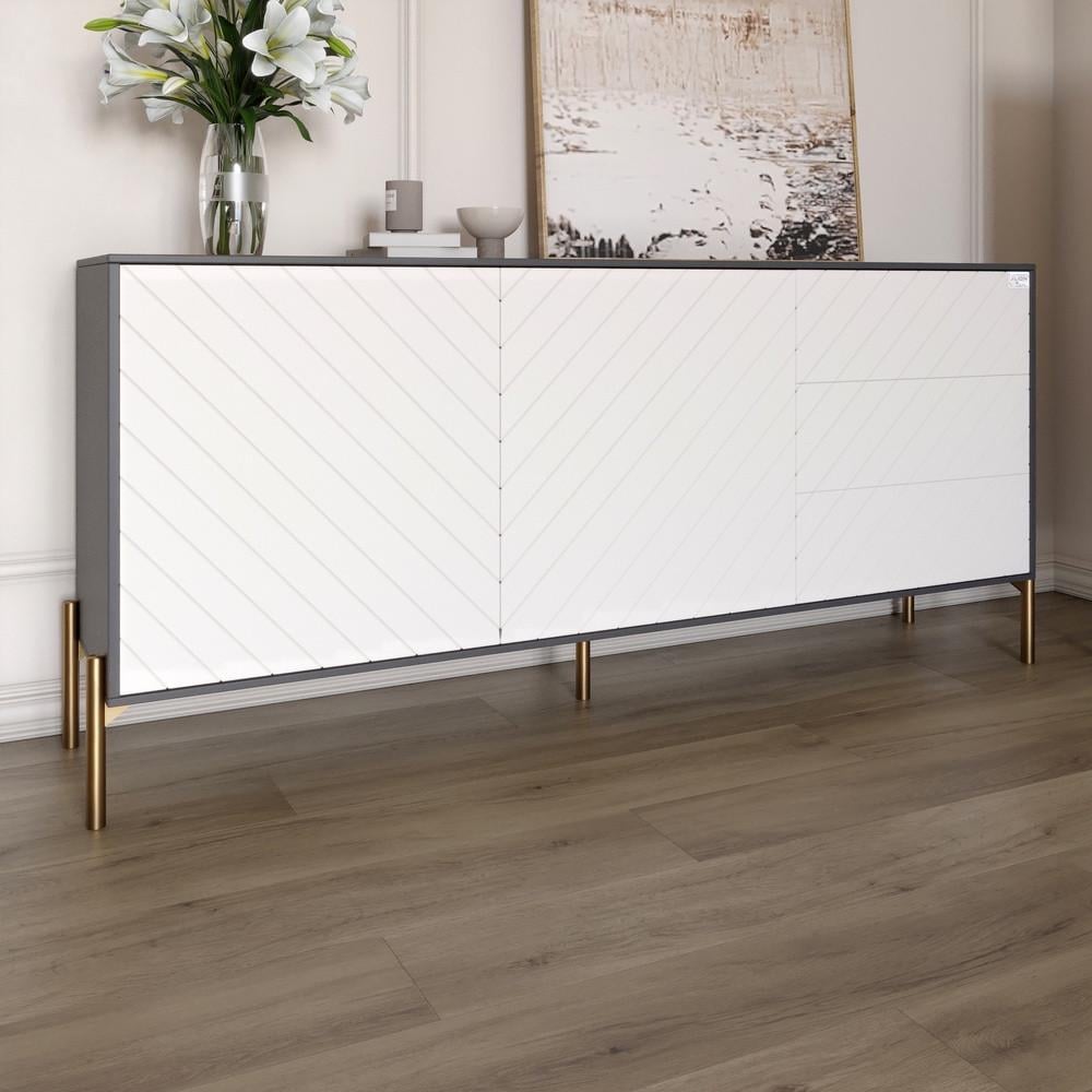 Комод с золотыми металлическими ножками Lion Амарант 168x40x76,5 см Антрацит/Белый (Lion-041950)