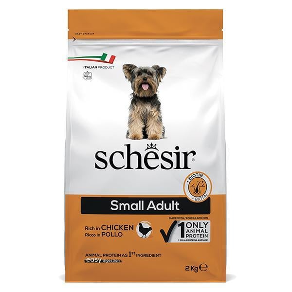 Корм сухой для взрослых собак Schesir Dry Dog Small Chicken монопротеиновый малых пород с курицей 2 кг (ШСВМК2)