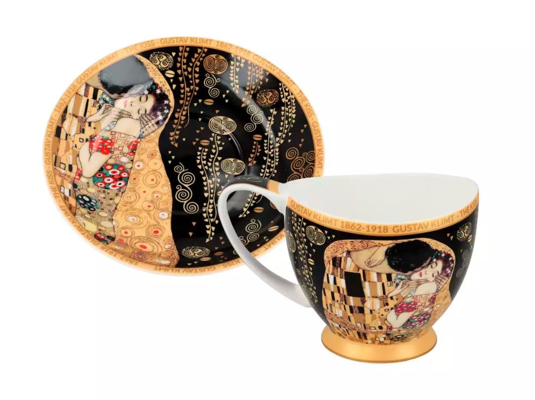 Чашка эспрессо фарфоровая с блюдцем Carmani Г. Климт Поцелуй черный фон 80 мл (532-0351)