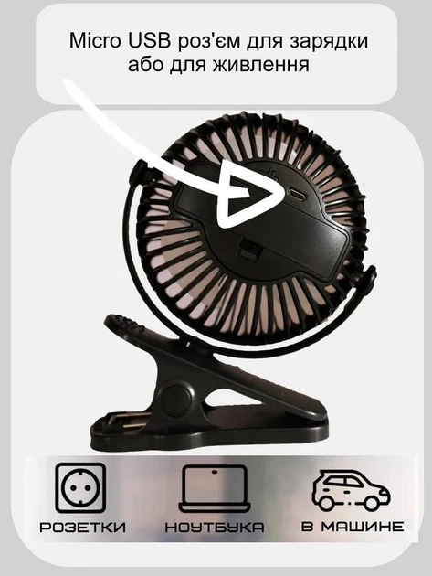 Вентилятор акумуляторний Memos handy mini fan з прищіпкою - фото 3
