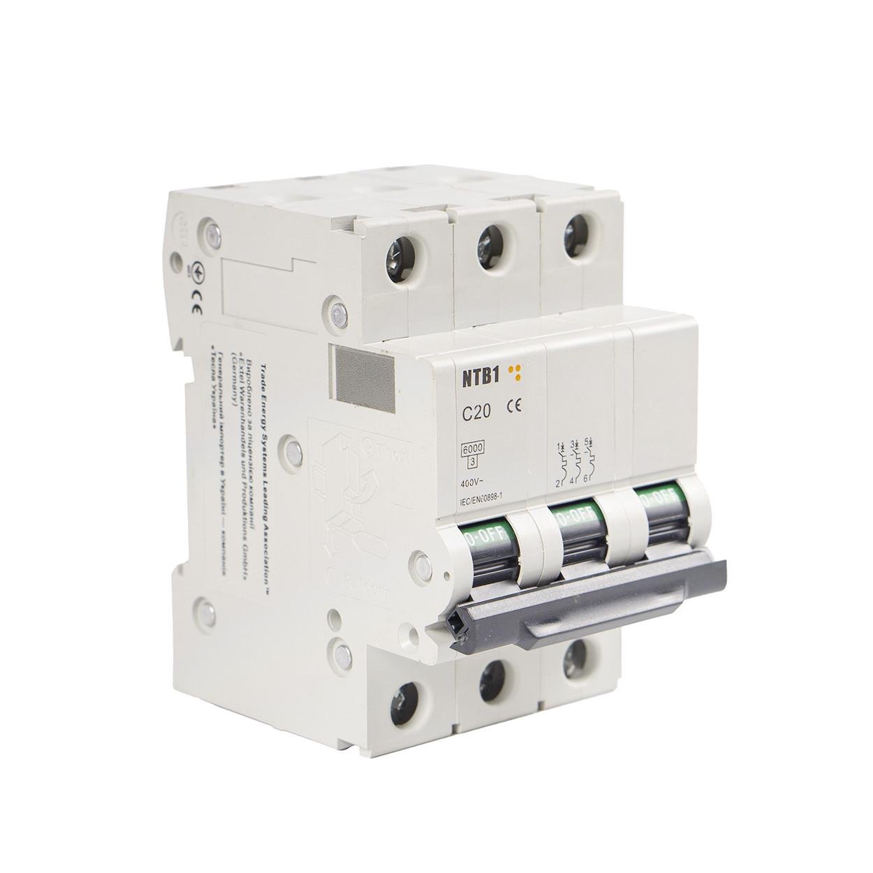 Автоматичний вимикач NTB1 C20 20 А 3 полюси (102)