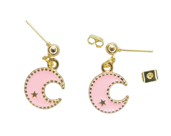 Серьги-гвоздики Liresmina Jewelry Луна розовая 2,0 см Золотистый с эмали (1851634346)