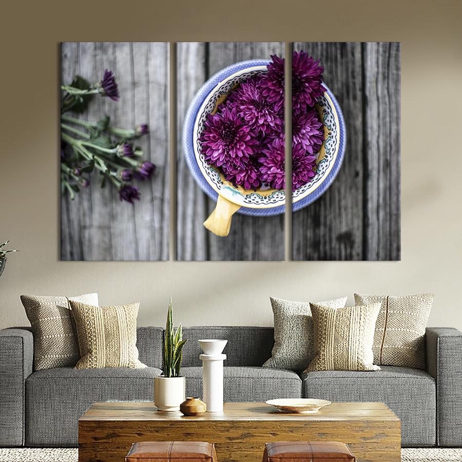Картина на холсте триптих Соцветия хризантемы 78x48 см (781-31)