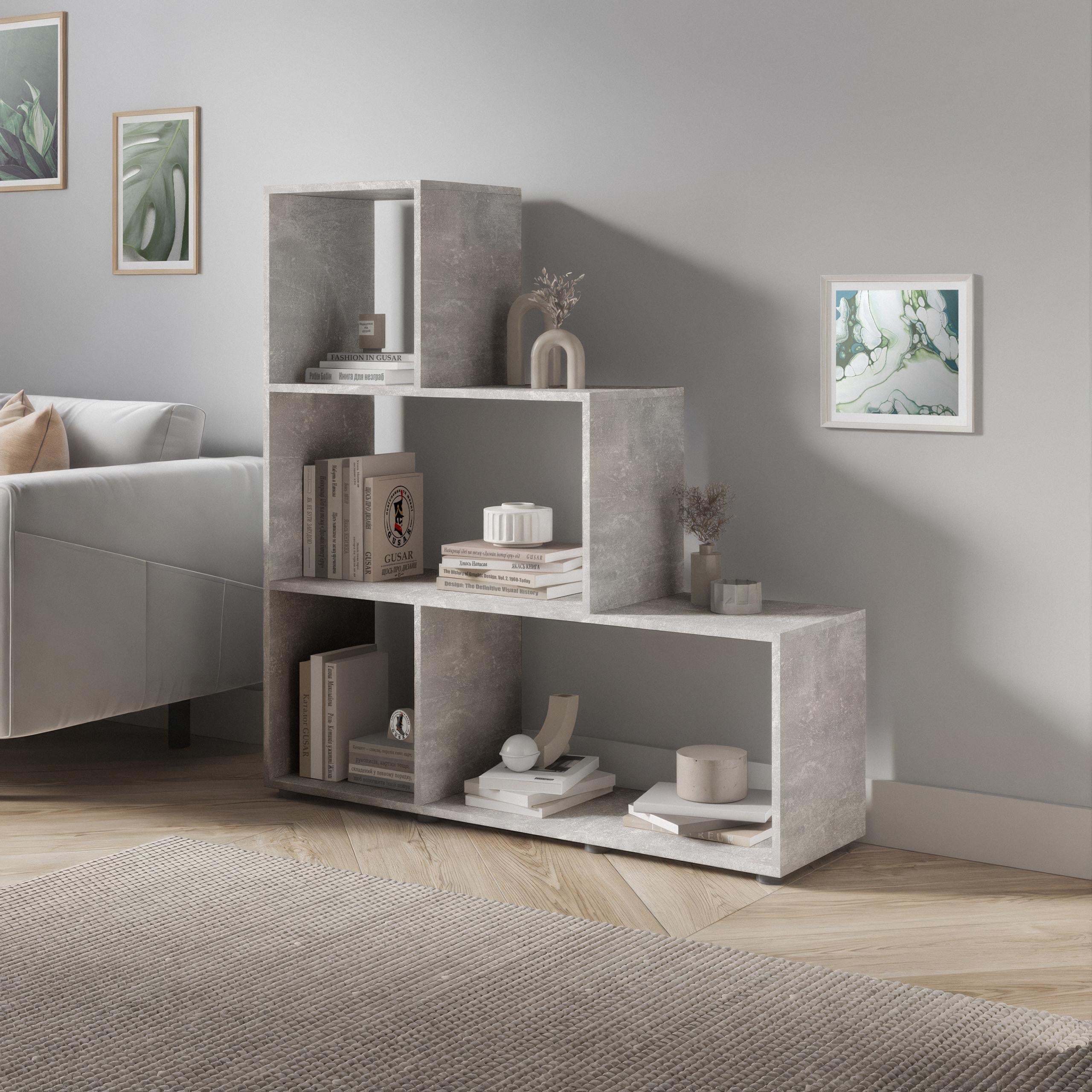 Стелаж для книг та декору на 4 комірки P-05 1168х290х1232 мм Бетон - фото 2
