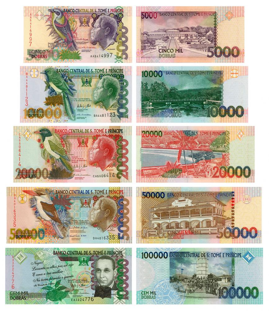 Колекційна банкнота Сан-Томе і Принсіпі набір з 5 банкнот 2004-2013 UNC (Б06970)