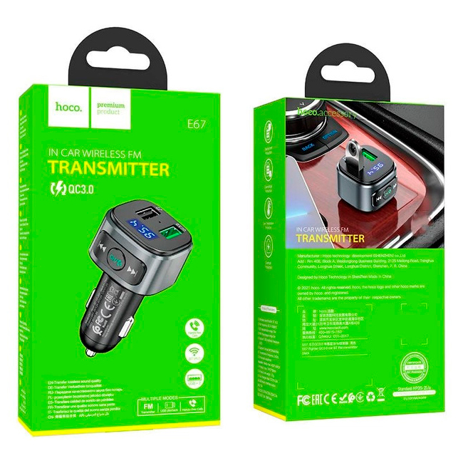 FM-модулятор Hoco E67 Черный (36221) - фото 2 FM-модулятор Hoco E67 Черный (36221) - фото 2