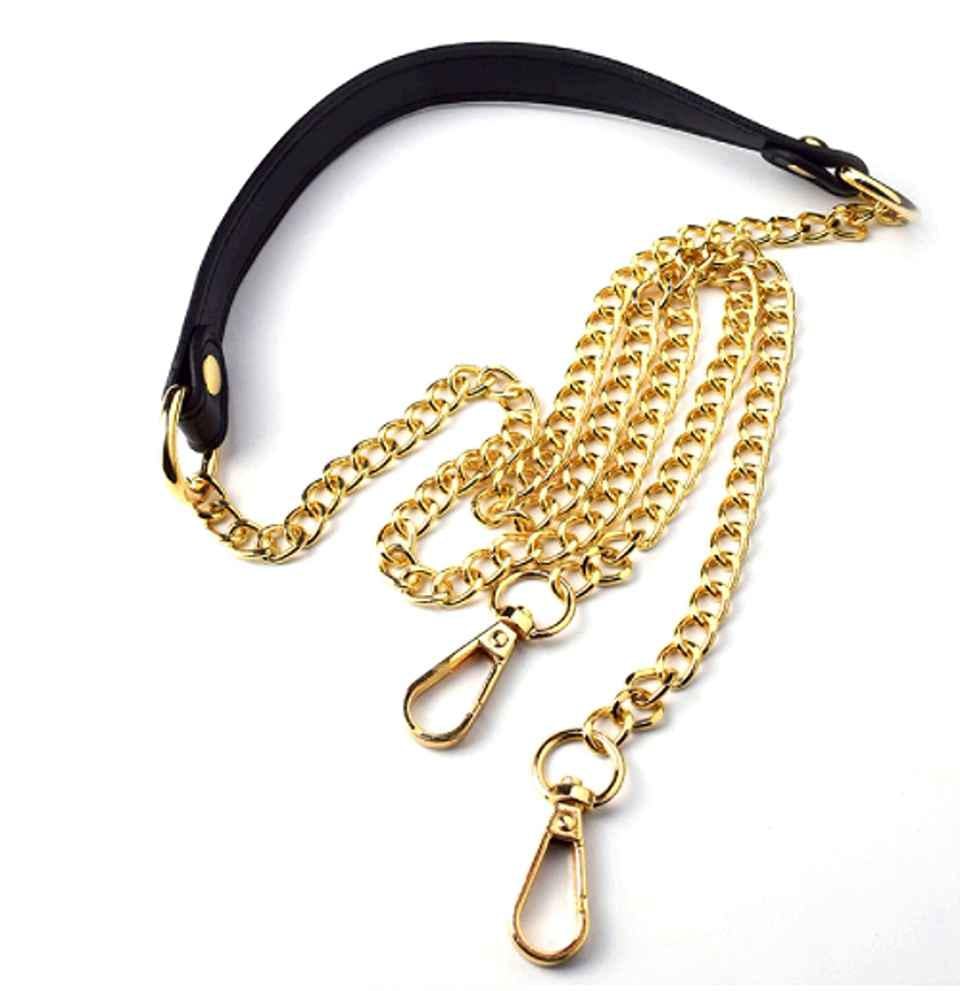 Цепочка-ручка для сумки с карабинами и ручкой из искусственной кожи 120 см x 8 мм 100 г Золотистый (1842)