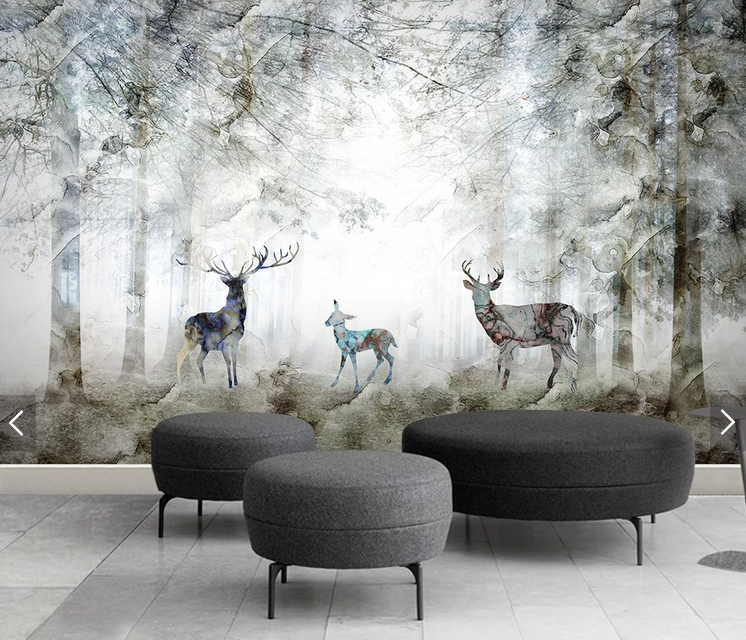 Фотообои флизелиновые для спальни/зала/кухни моющиеся Олени в лесу
