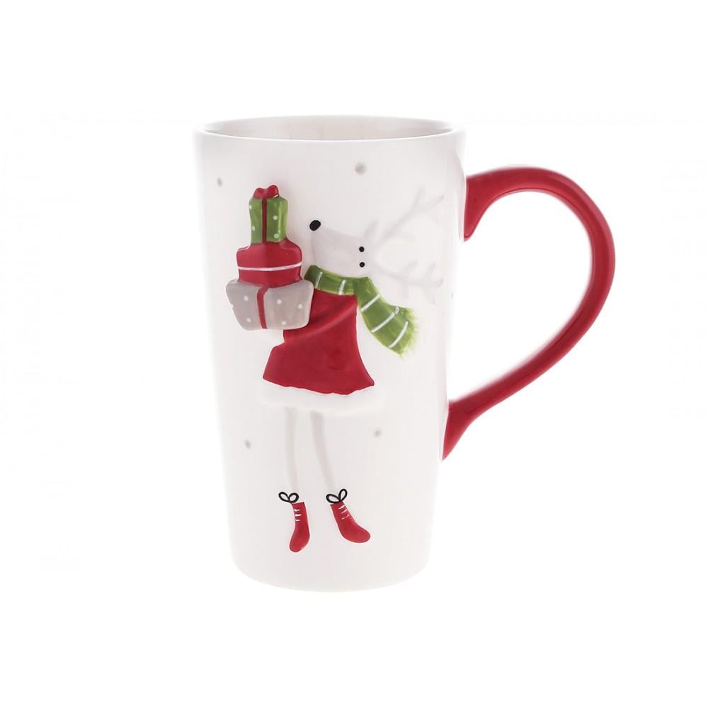 Кружка керамічна Олень з подарунками 550 мл Білий/Червоний (834-351)
