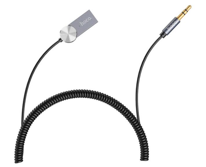 Аудио-адаптер Hoco DUP02 In-car BT audio receiver spring cable Bluetooth aux в машину Black