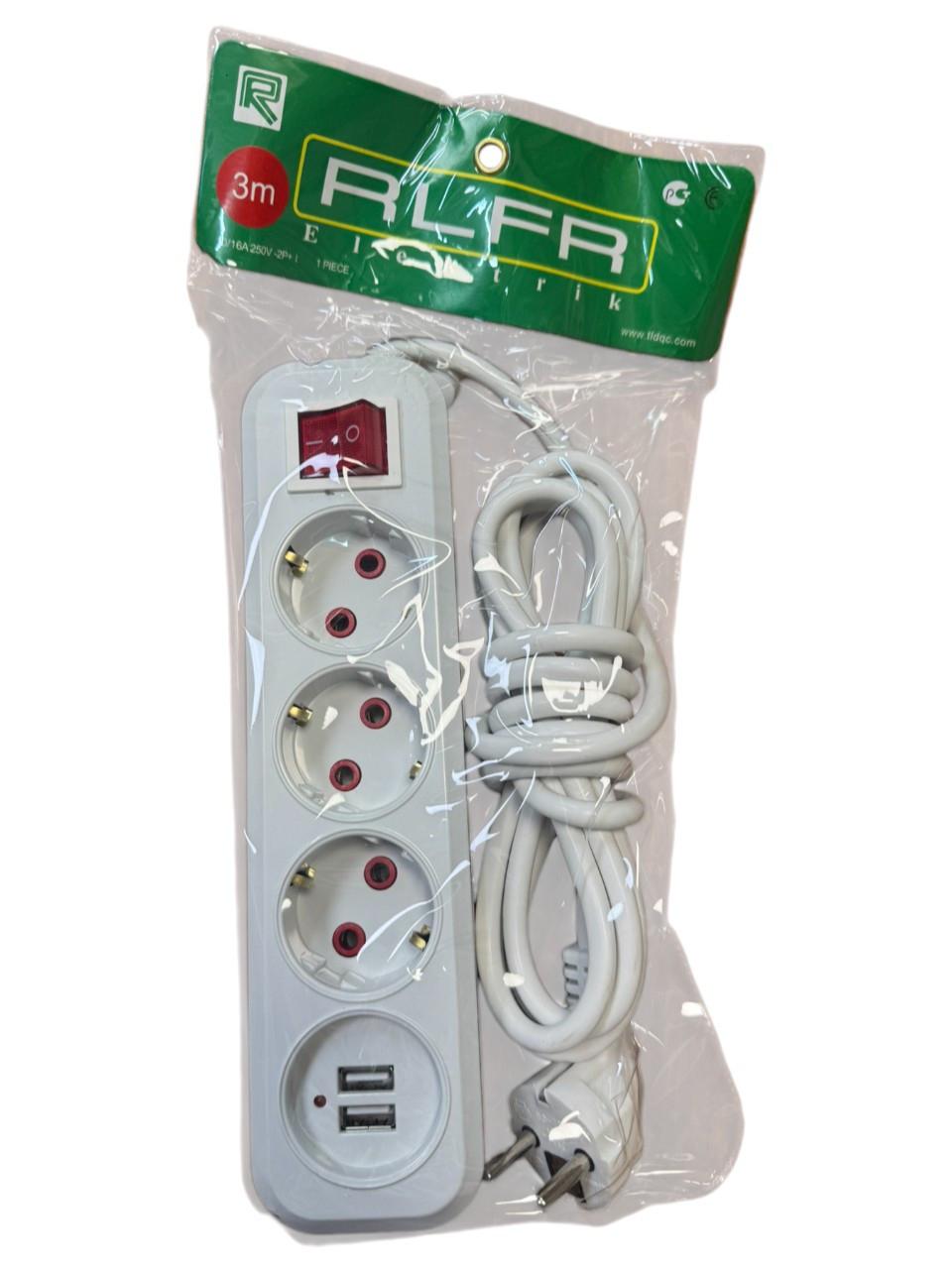 Удлинитель с выключателем 16 А RLFR 3 розетки и 2xUSB 3 м (2480)