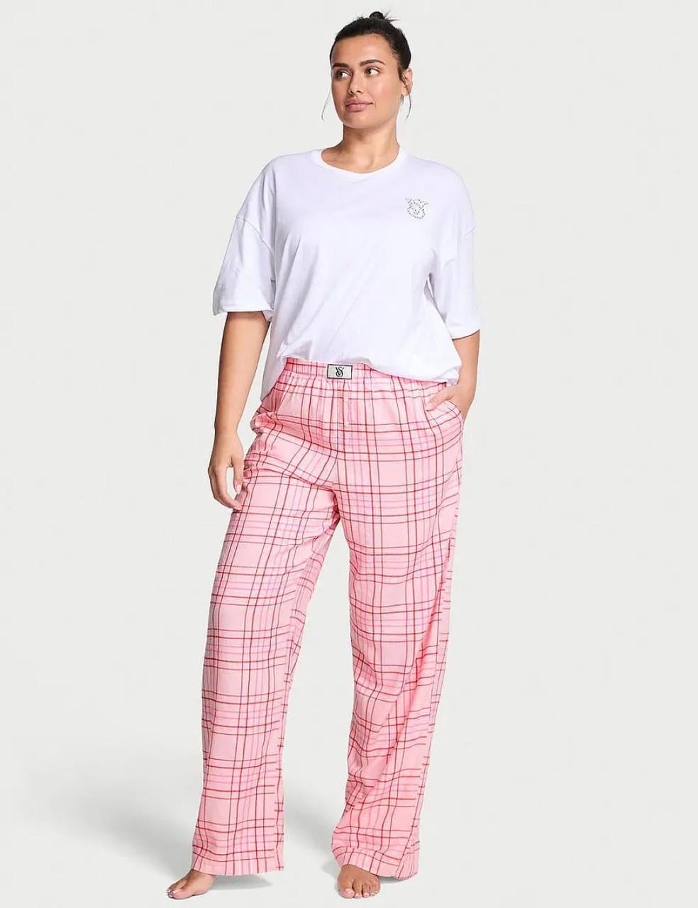 Пижама женская Victoria's Secret Flannel Short-Sleeve Long Tee-Jama Set L Красный (3023146076)