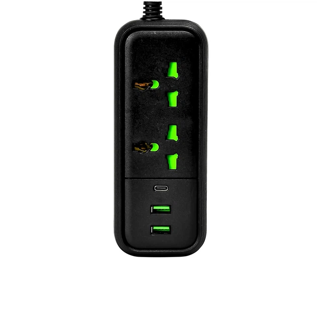 Удлинитель 2 USB/2 розетки/ 1 Type-C Т56 2 м Black (3911)