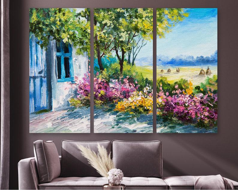 Модульная картина на холсте из трех частей KIL Art Цветы у дома 78x48 см (M3_M_183)