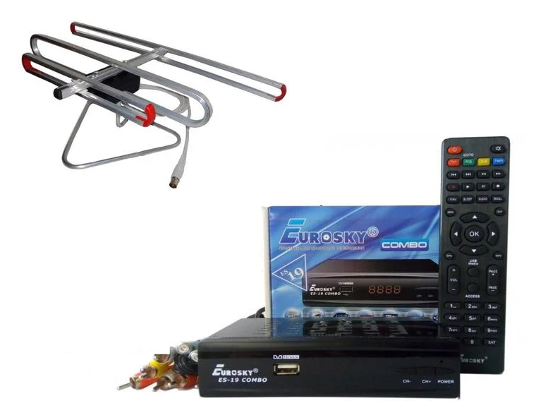 Комплект DVB-S2/T2 тюнер комбинированный Eurosky ES-19 Combo/антенна комнатная улучшенная/Wifi-адаптер