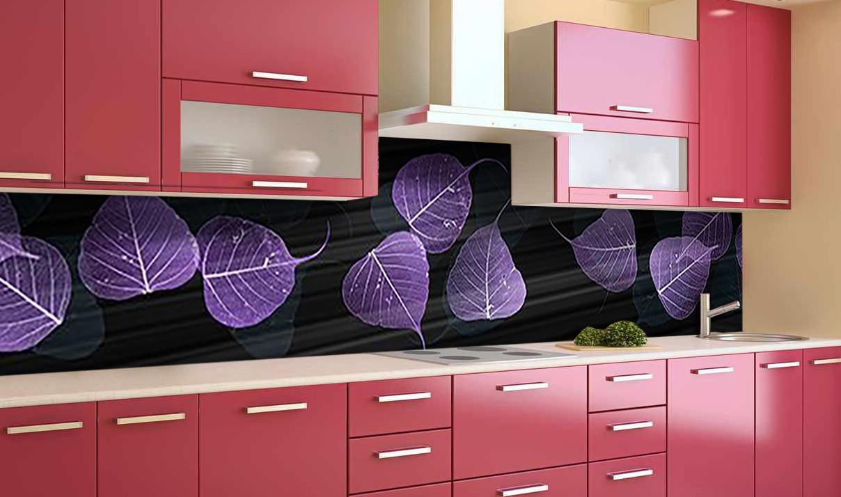 Кухонный фартук Фиолетовые листья из самоклеющейся виниловой пленки 60х250 см Фиолетовый