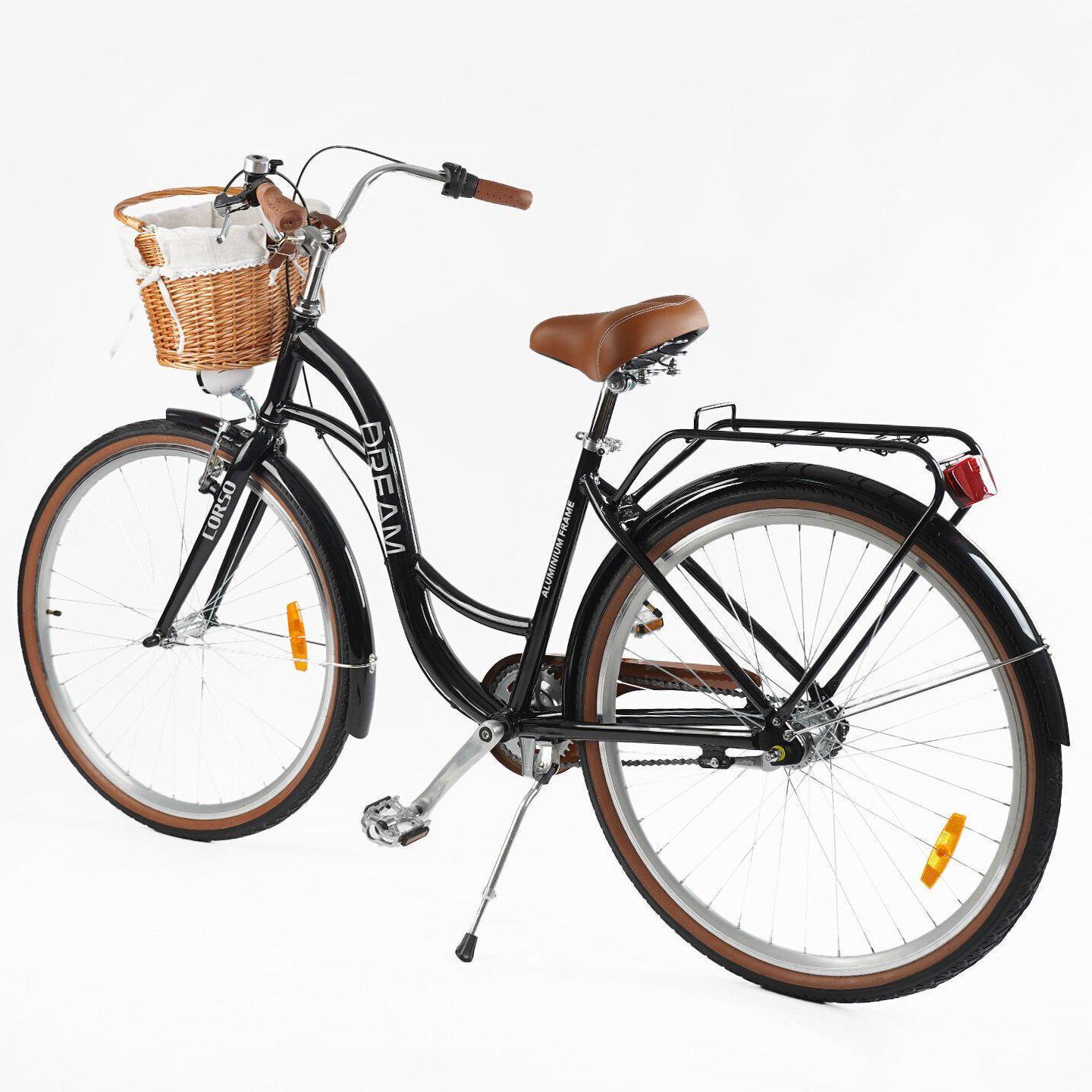 Велосипед городской алюминиевый CORSO Dream 28 дюймов с корзиной и багажником, рама 18" Черный - фото 3