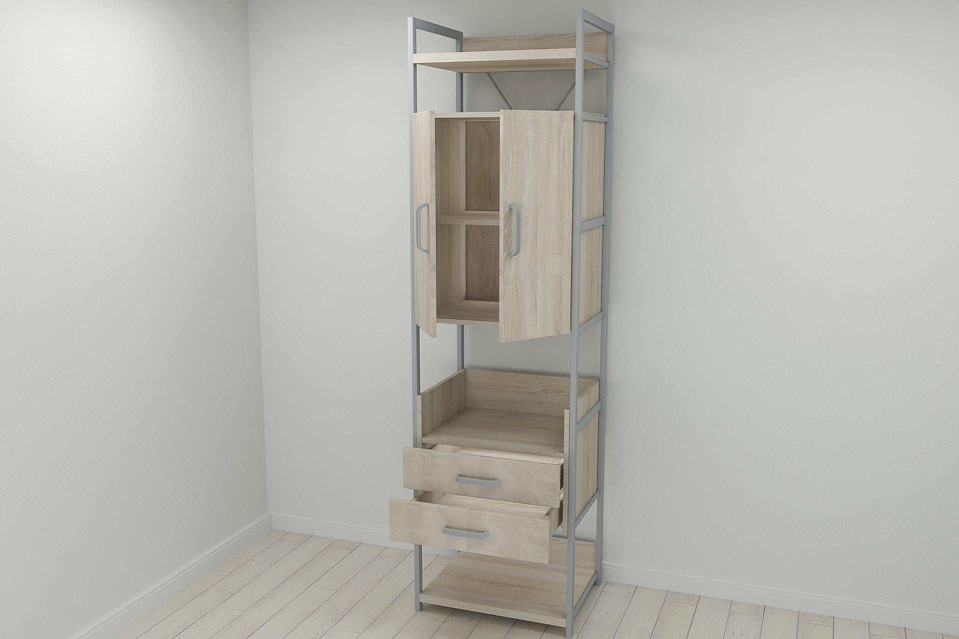 Шкаф-гардероб Ferrum-decor Коннект Уни секция 5 металл/ДСП 32 мм 220x60x50 см Серый/Дуб Сонома (FRD-104517)