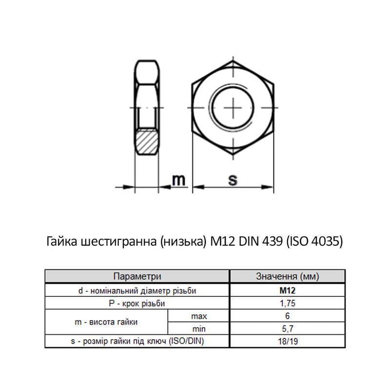 Гайка шестигранная низкая Metalvis М12 DIN439B нержавеющая сталь шаг 1,75 под ключ 19 мм 10 шт. (N6Z00000N6Z1200000) - фото 2 Гайка шестигранная низкая Metalvis М12 DIN439B нержавеющая сталь шаг 1,75 под ключ 19 мм 10 шт. (N6Z00000N6Z1200000) - фото 2