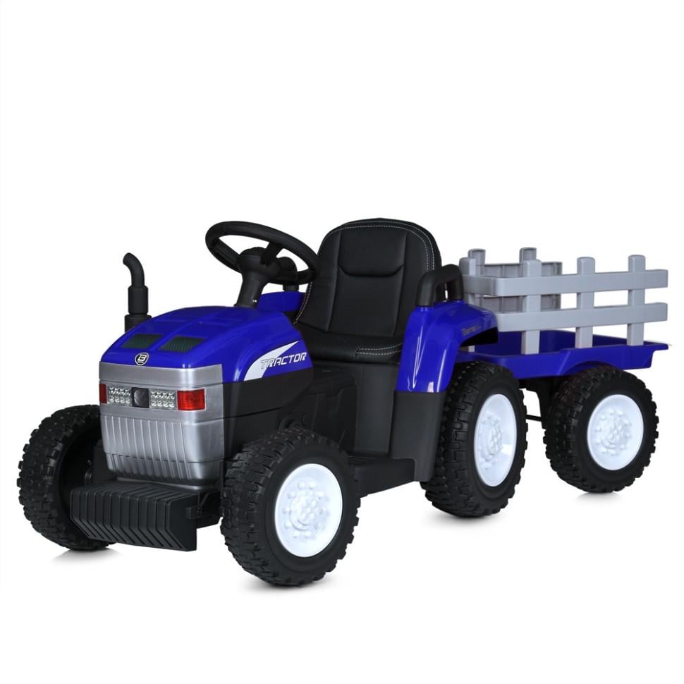 Детский электротрактор Bambi 12V 2x45W с прицепом/пультом до 30 кг Синий (DE-169-E-500)