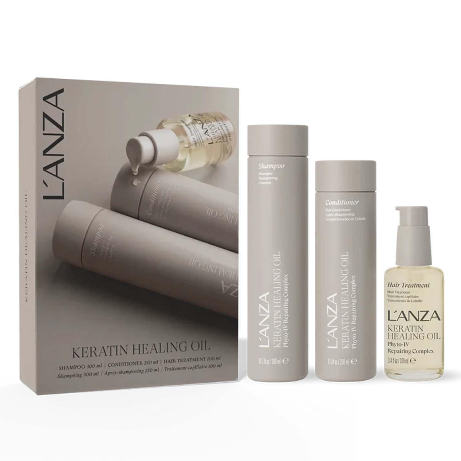 Набор для восстановления волос с кератиновым эликсиром L’ANZA Keratin Healing Oil Holiday Trio